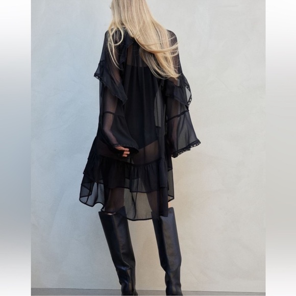 H&M Flounced Chiffon Black Dress - Picture 2 of 11